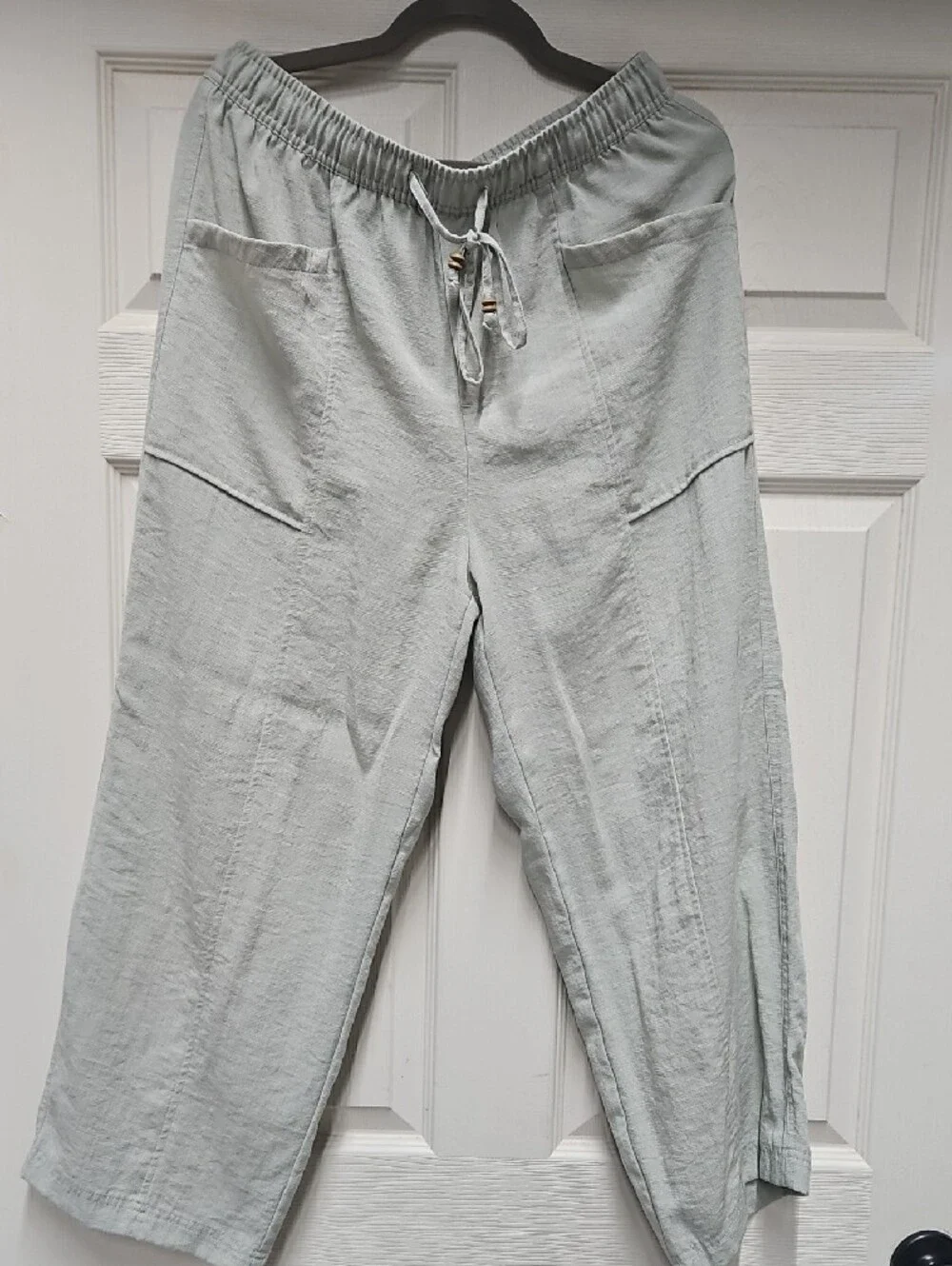 Zara Light Sage Elastic-Waist Linen-Blend Pants